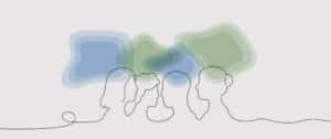 Abstract illustration of overlapping human profiles in soft blue and green shapes, representing learning, connection and shared experience.